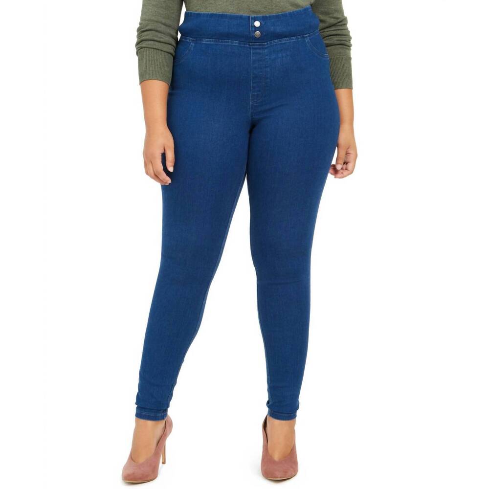 NEW HUE women's original smooth denim leggings - plus in blue